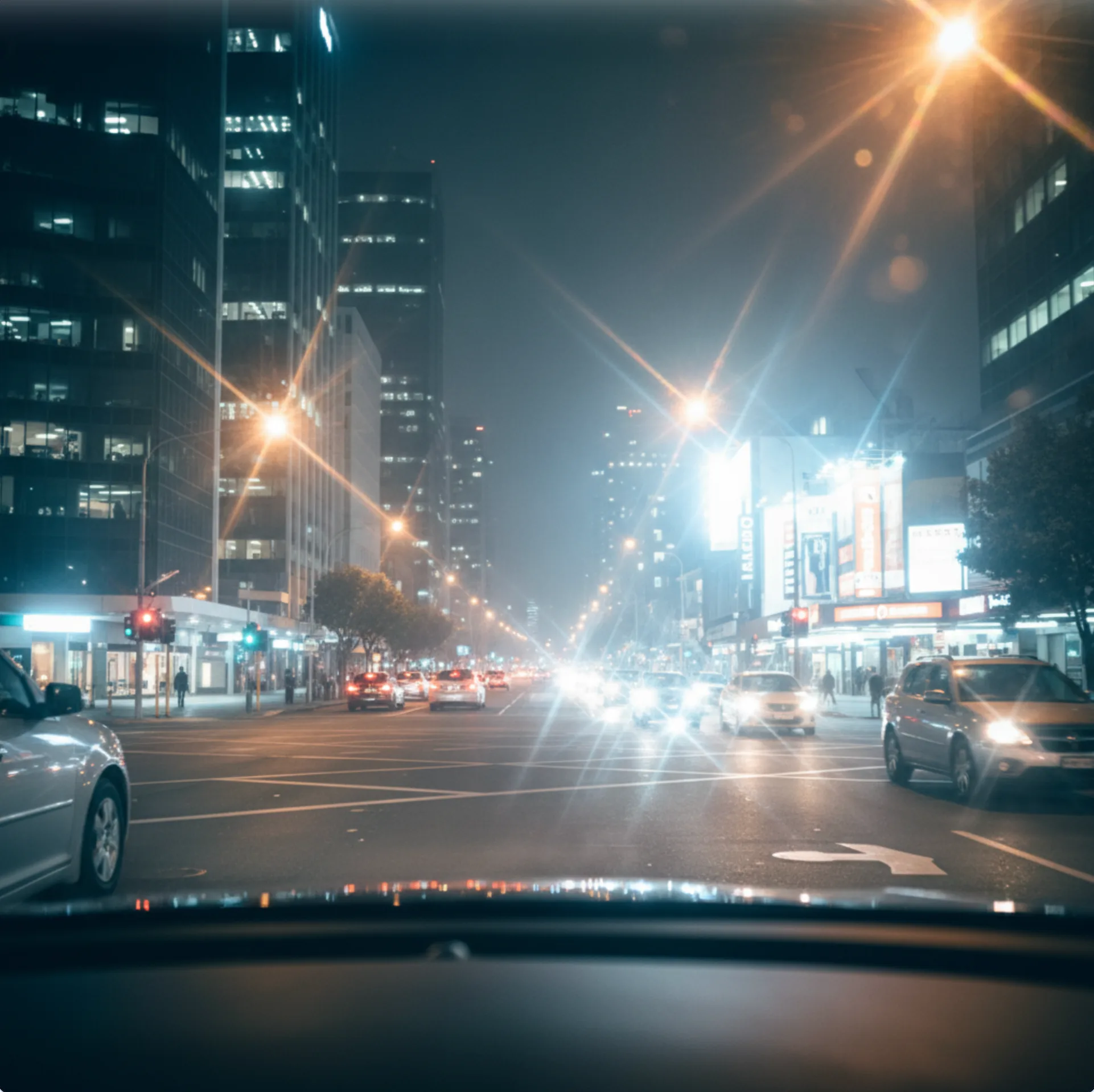 Glare from headlights when driving at night with cataract