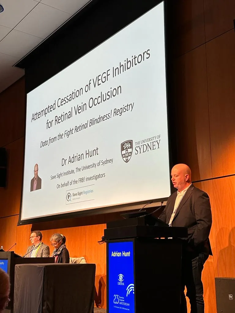 Dr Adrian Hunt at the EURETINA 2023 congress in Amsterdam