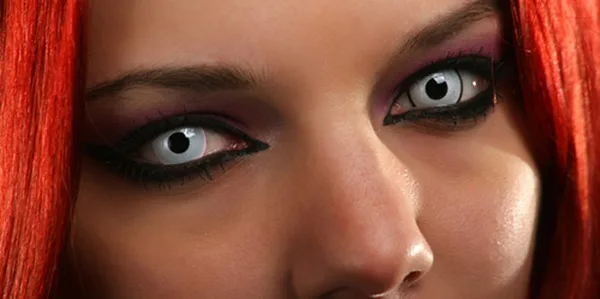 Cosmetic Halloween-style contact lenses worn over the eyes