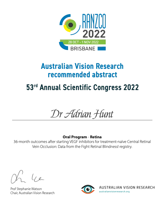 Australian Vision Research recommended abstract designation at RANZCO 2022
