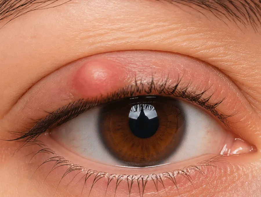 Clinical photograph of a chalazion presenting as a lump in the eyelid